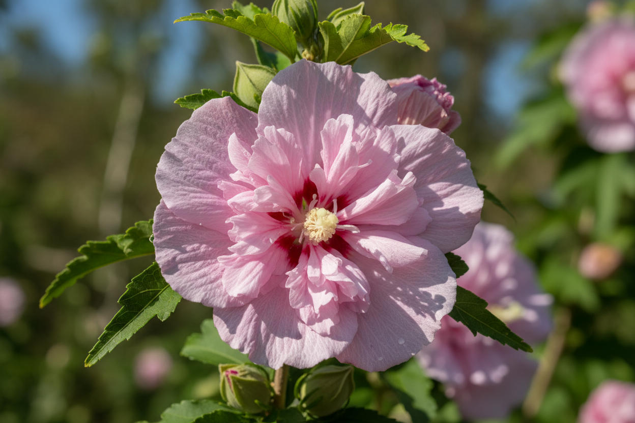 Garteneibisch 'Pink Chiffon' / Hibiscus syriacus 'Pink Chiffon'